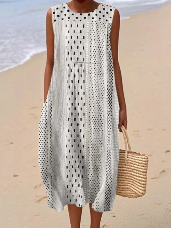 Women's Vintage Abstract Geometry Art Print Sleeveless Pocket Wrap Dress