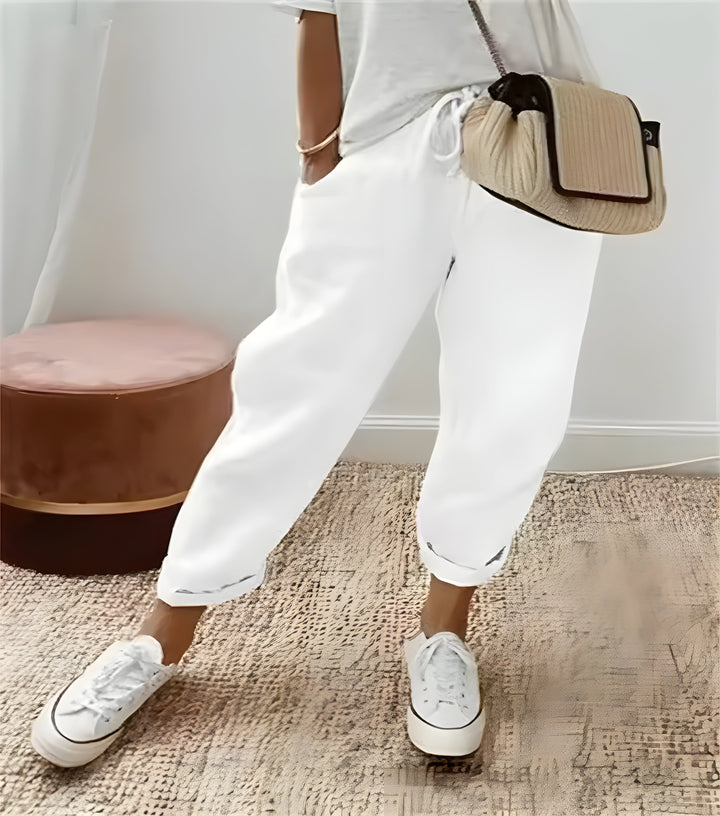Lina | Chic breathable linen trousers white