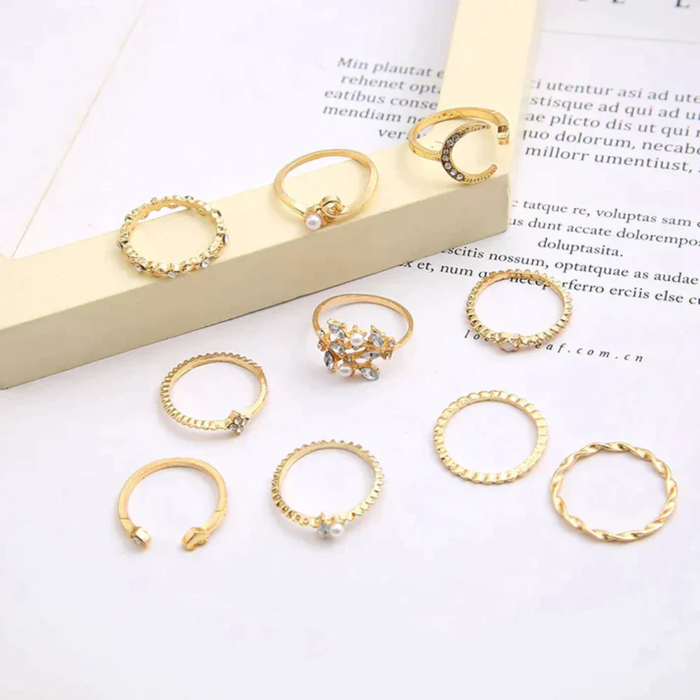The Alyssa 10 Pack of Bohemian Silver and Gold Plated Rings