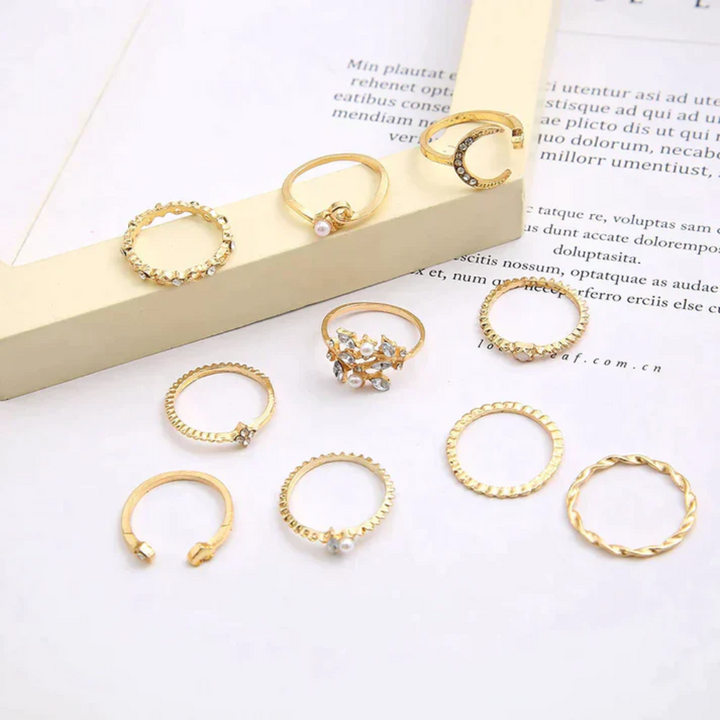 The Alyssa 10 Pack of Bohemian Silver and Gold Plated Rings