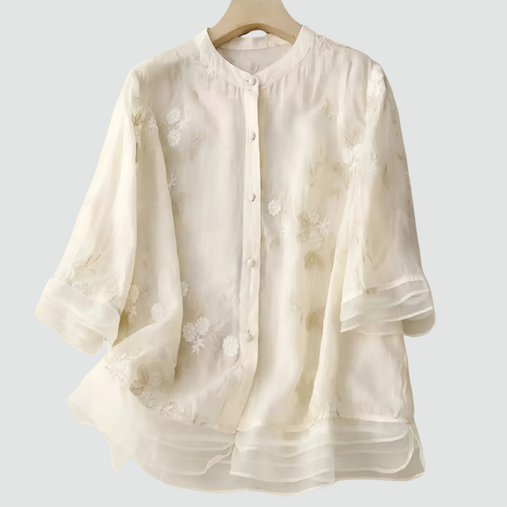 Stell - Cotton Top with Embroidered Flowers