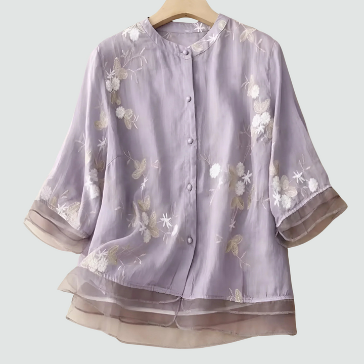 Stell - Cotton Top with Embroidered Flowers