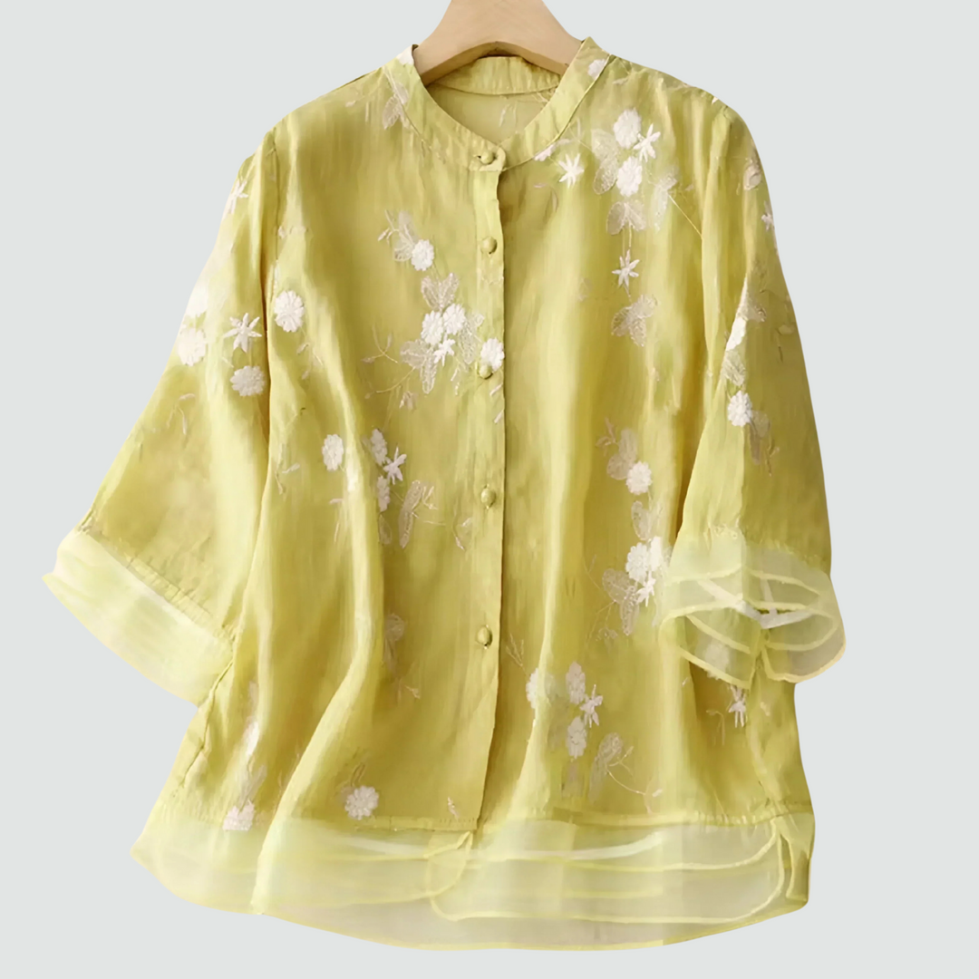Stell - Cotton Top with Embroidered Flowers