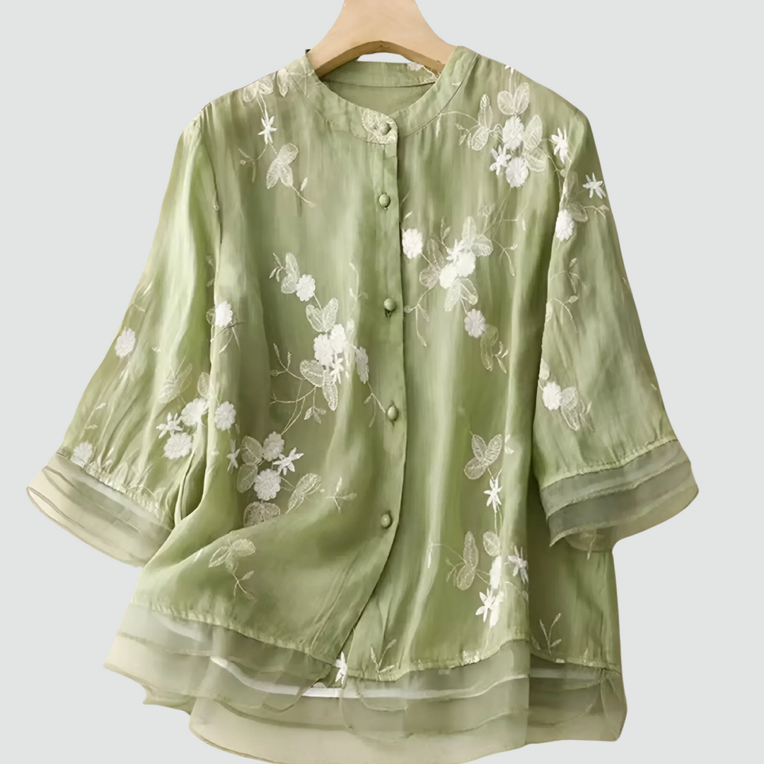 Stell - Cotton Top with Embroidered Flowers