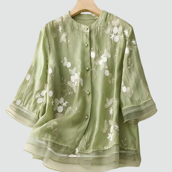 Stell - Cotton Top with Embroidered Flowers