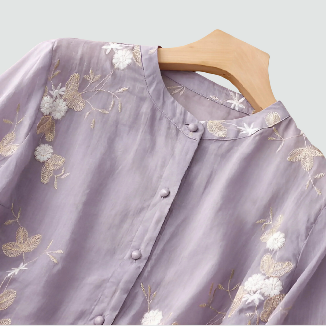 Stell - Cotton Top with Embroidered Flowers