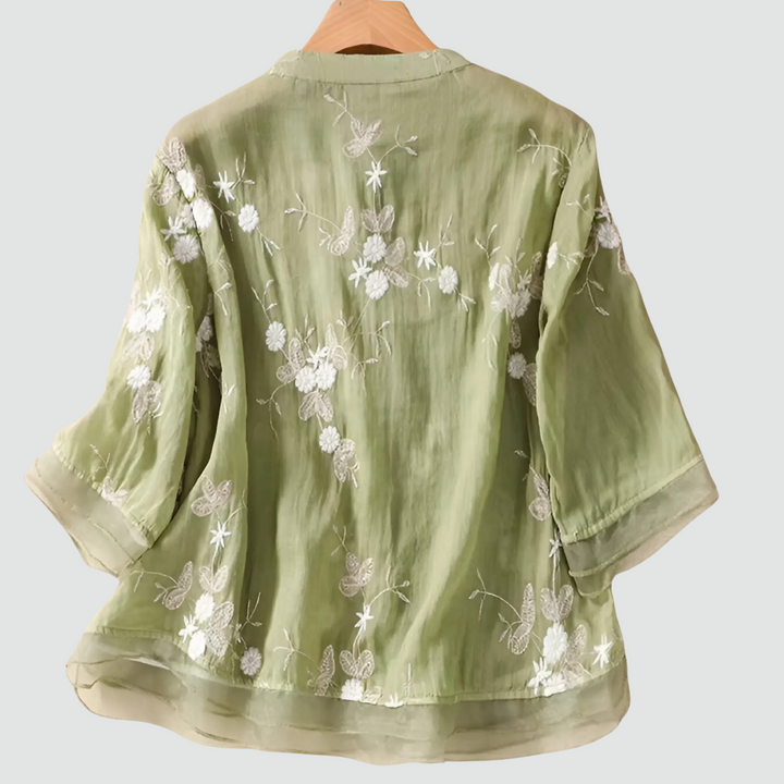 Stell - Cotton Top with Embroidered Flowers