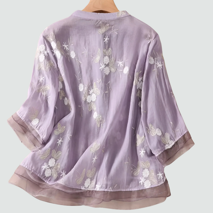 Stell - Cotton Top with Embroidered Flowers