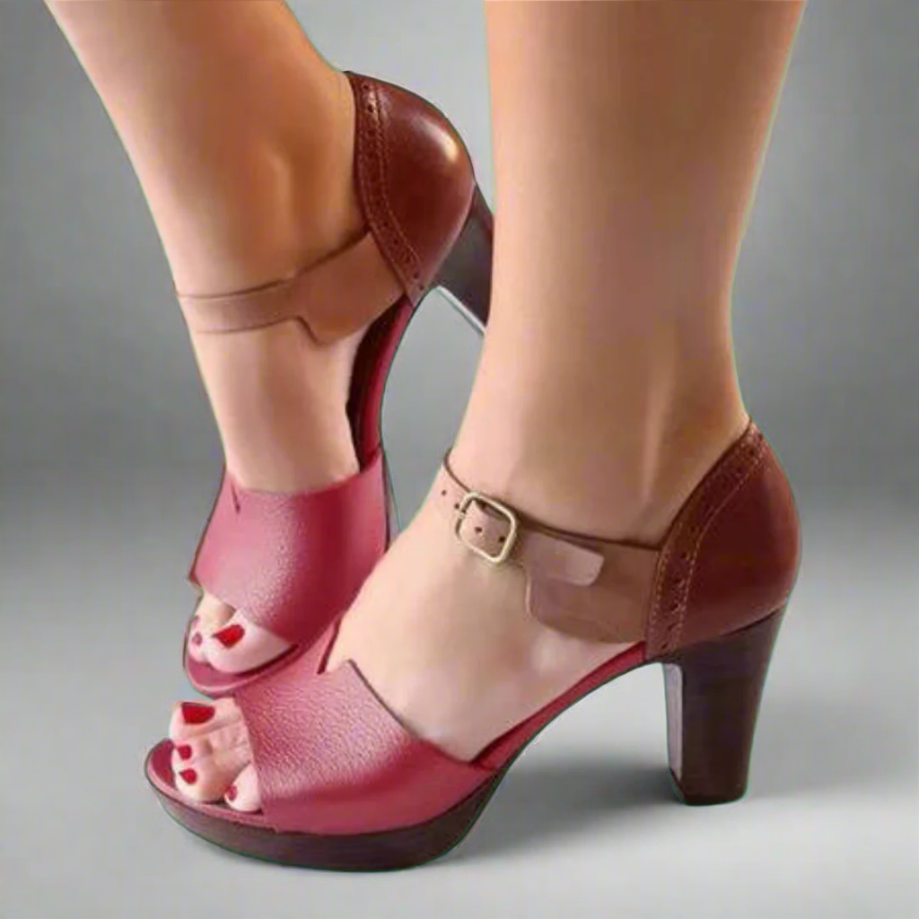 Katharina | Premium High-Heeled Sandals in Korean Style with Color Block and Buckle
