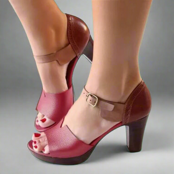 Katharina | Premium High-Heeled Sandals in Korean Style with Color Block and Buckle