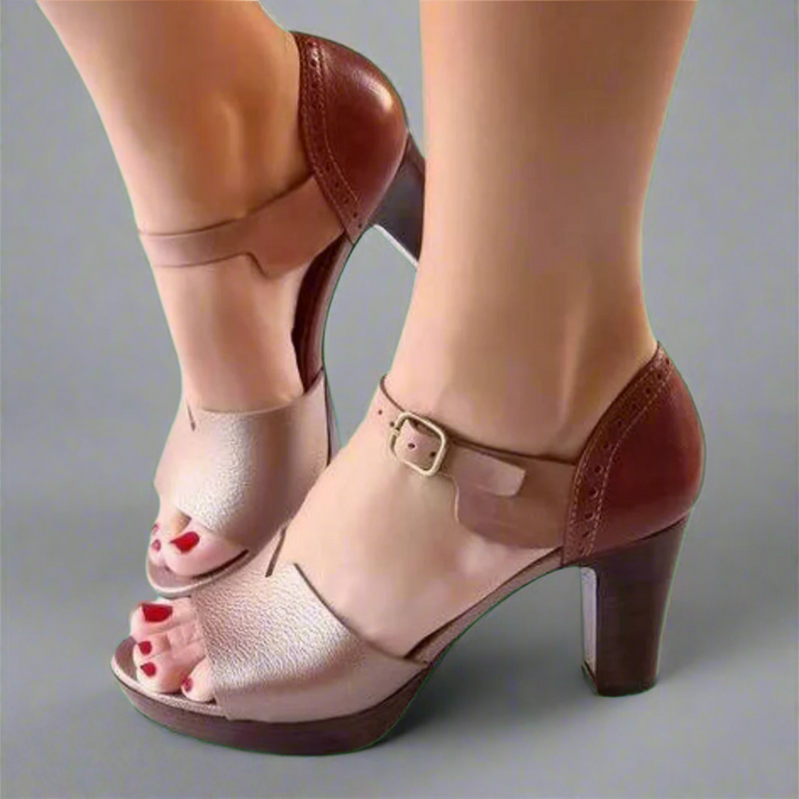 Katharina | Premium High-Heeled Sandals in Korean Style with Color Block and Buckle