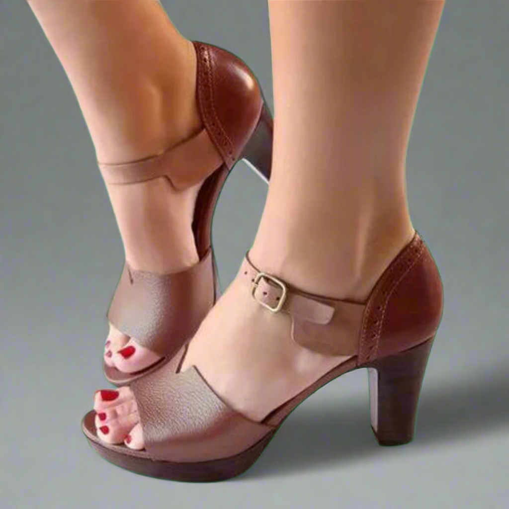Katharina | Premium High-Heeled Sandals in Korean Style with Color Block and Buckle