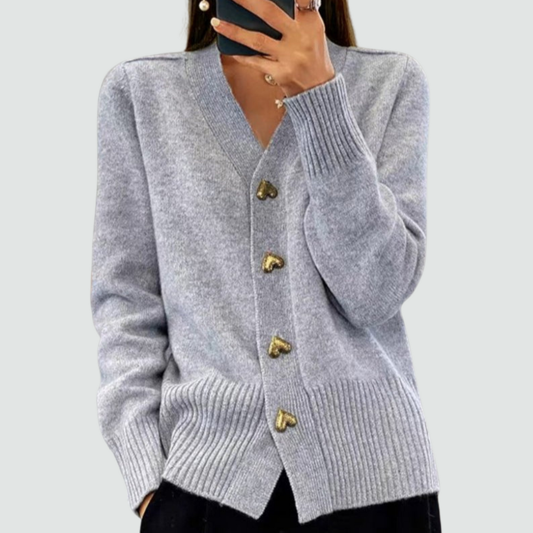 Adele - Elegant Heart Button Cardigan
