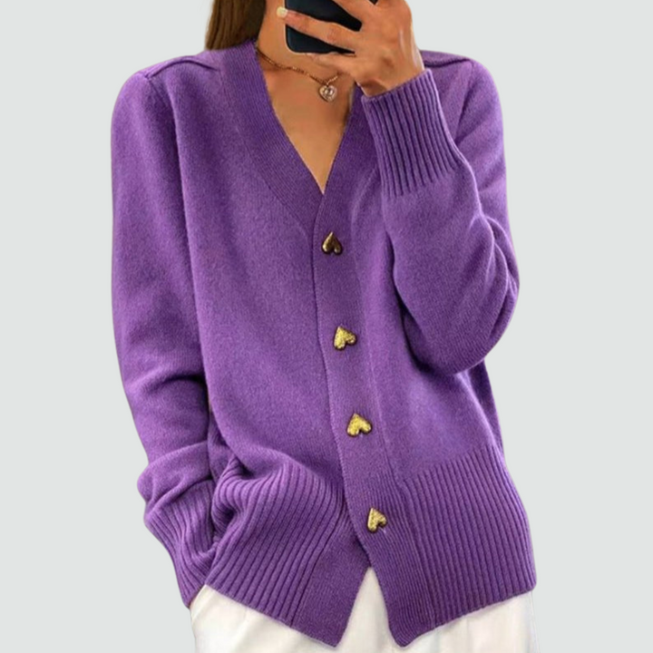 Adele - Elegant Heart Button Cardigan