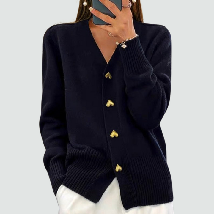 Adele - Elegant Heart Button Cardigan