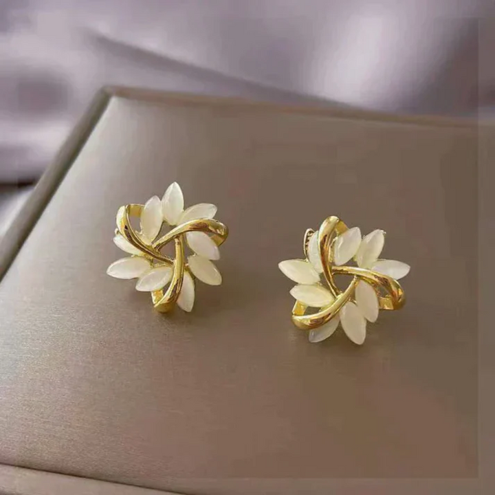 The Camila Luxury White Opal Earrings in Gold