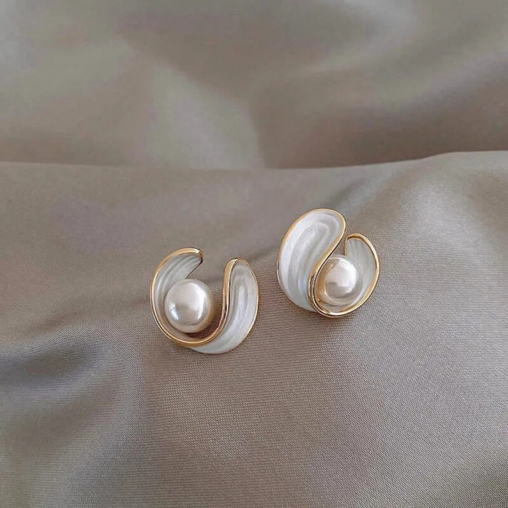 The Caroline Luxury White Opal Earrings with Pearls in Gold
