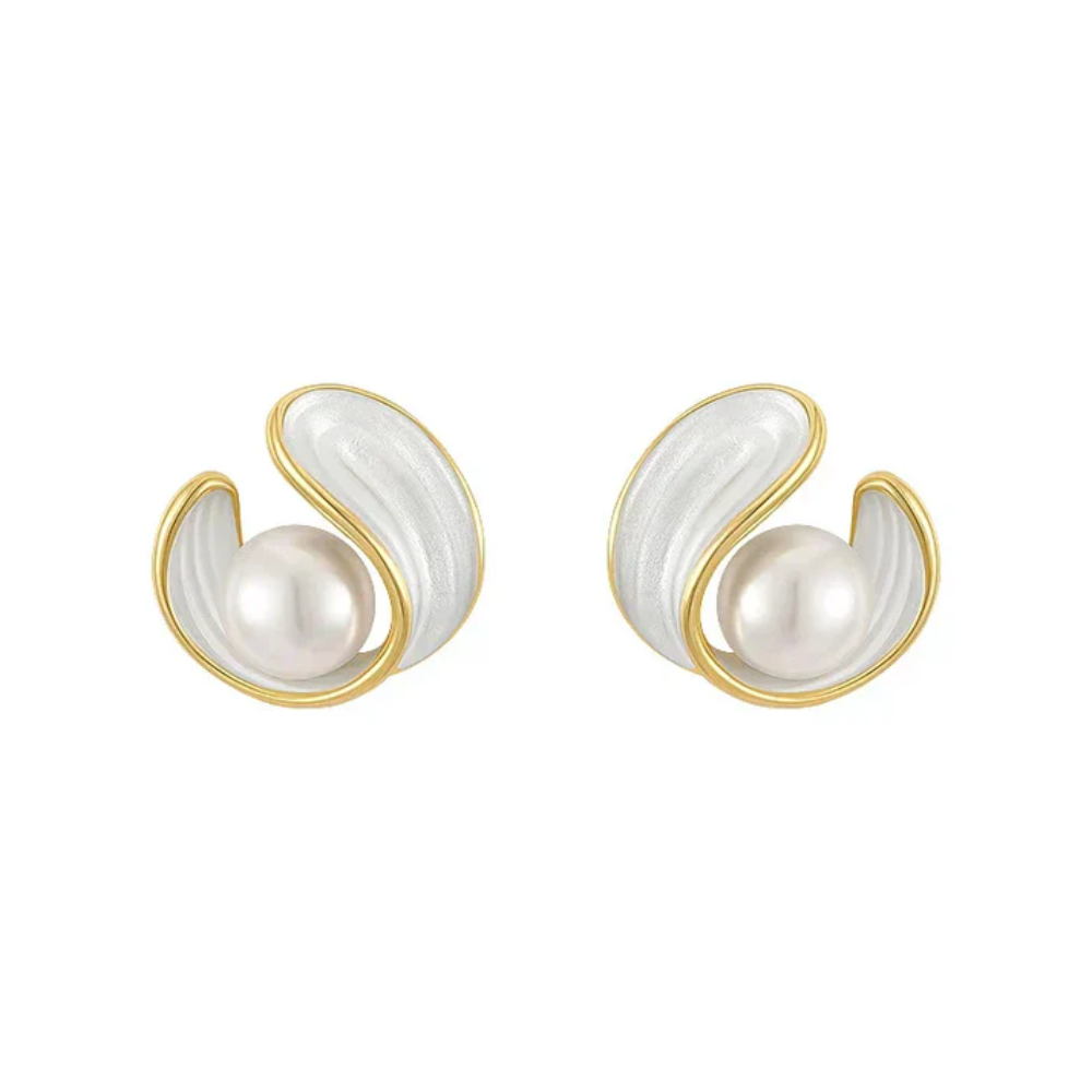 The Caroline Luxury White Opal Earrings with Pearls in Gold