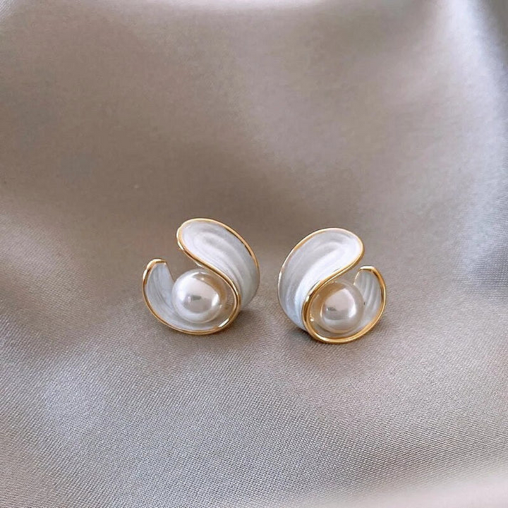 The Caroline Luxury White Opal Earrings with Pearls in Gold