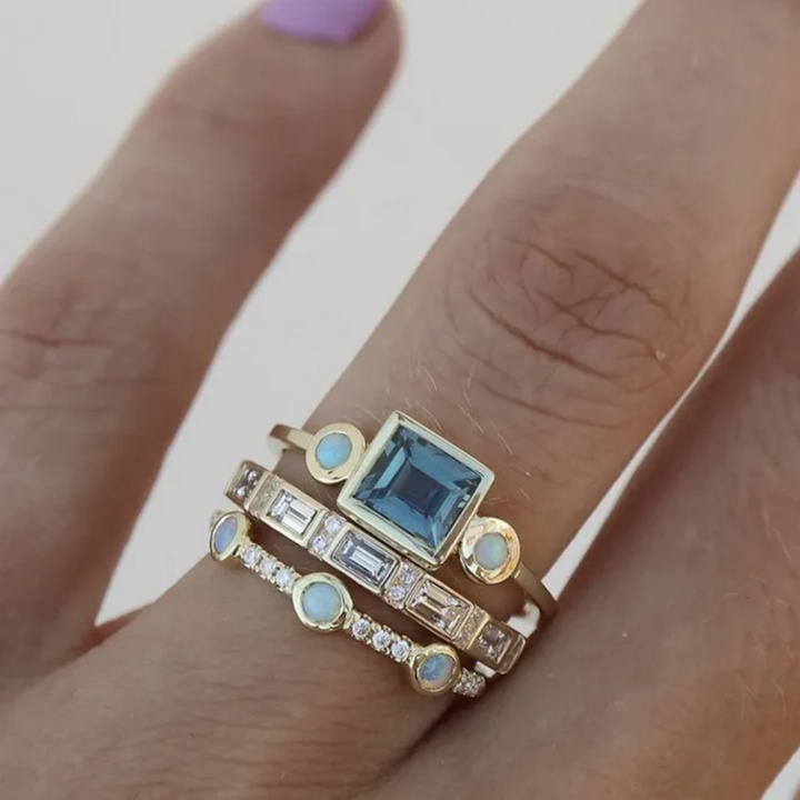 The Alice Vintage Blue Crystal Ring Set