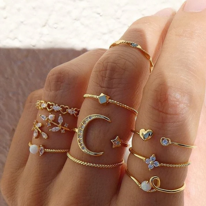 The Alyssa 10 Pack of Bohemian Silver and Gold Plated Rings