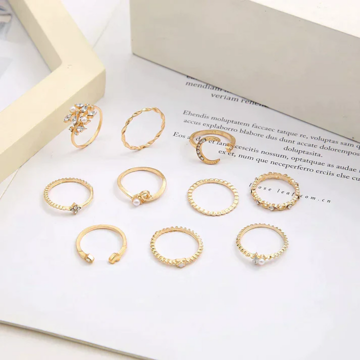 The Alyssa 10 Pack of Bohemian Silver and Gold Plated Rings