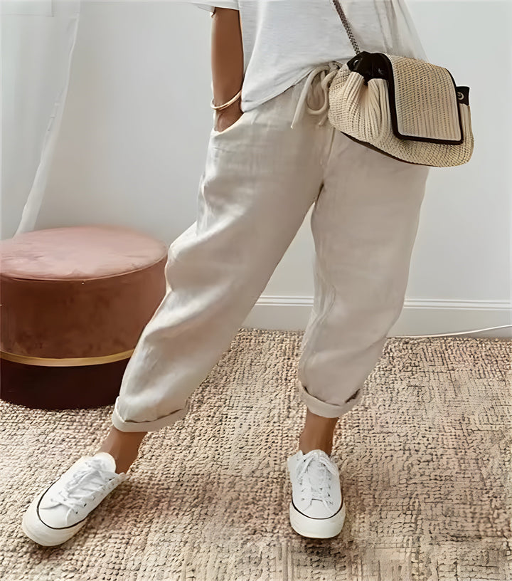Lina | Chic breathable linen trousers white