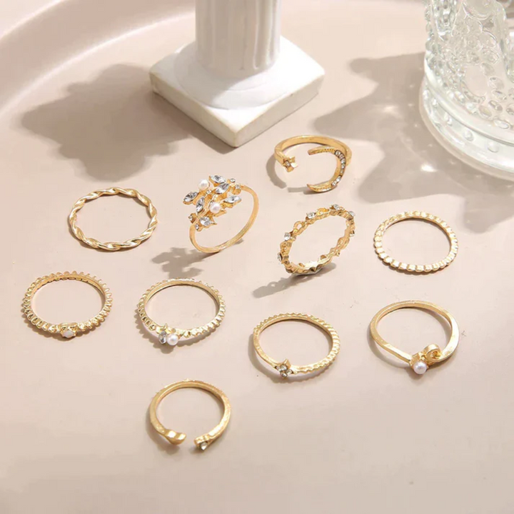 The Alyssa 10 Pack of Bohemian Silver and Gold Plated Rings
