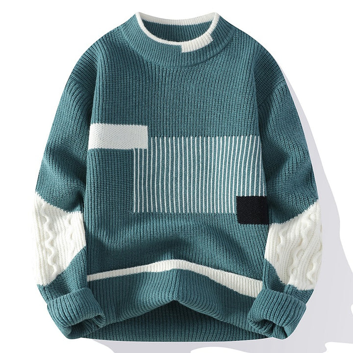 Knitmania | Mock Neck Sweater with Patchwork Design for Men