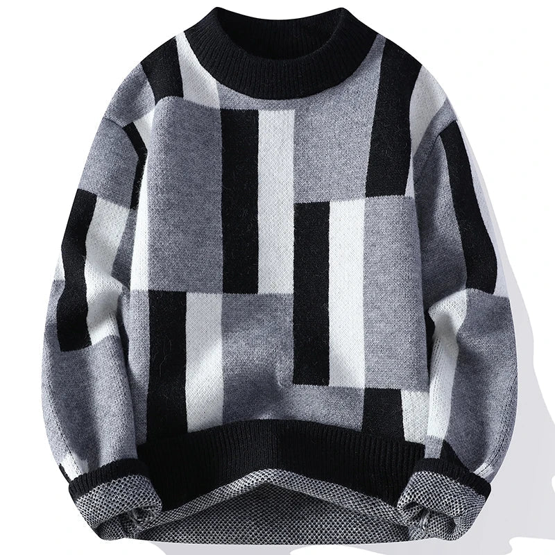 Knitmania | Men's Mock Neck Check Sweater