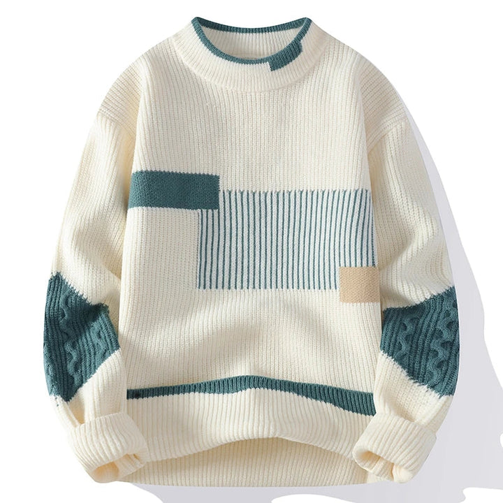 Knitmania | Mock Neck Sweater with Patchwork Design for Men