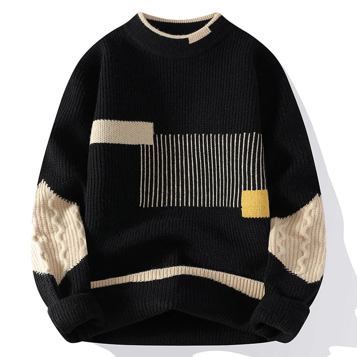 Knitmania | Mock Neck Sweater with Patchwork Design for Men