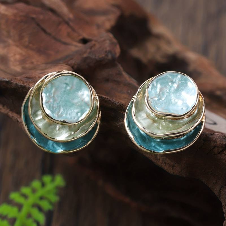 HELENE™ | Round Ocean Earrings Hand-Painted